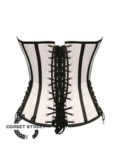 White Satin And Black Leather Steampunk Costume Gothic Overbust Corset Top